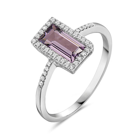 14K White Gold Amethyst and Diamond Ring